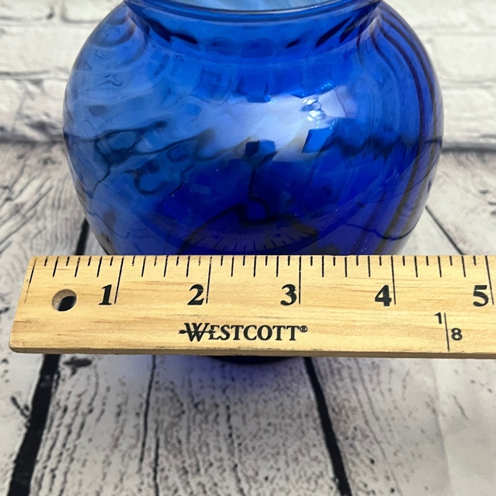 Set of 2 Vintage Cobalt Blue Blown Glass Vases-Anchor Hocking-Indiana Glass - Picture 8 of 9
